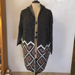 Long Aztec/ Southwestern hooded cardigan